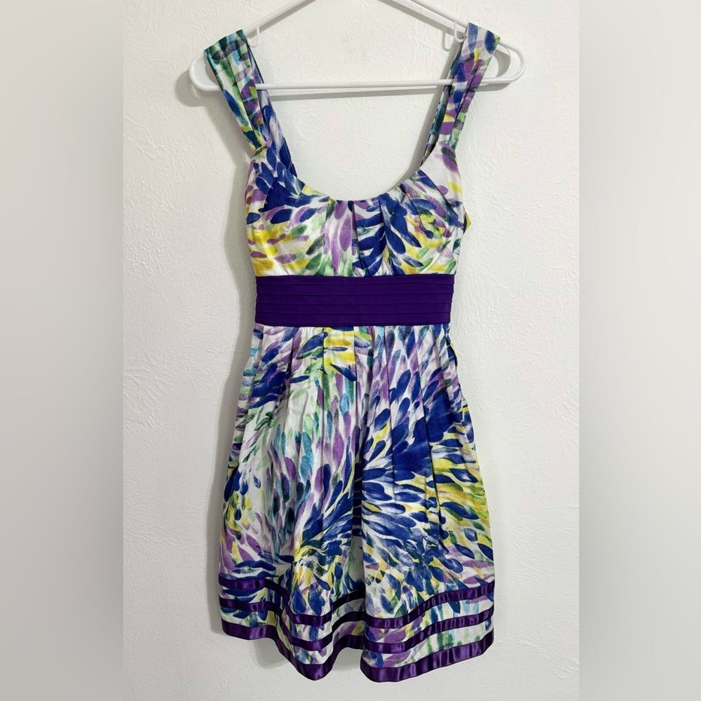 City Triangles sleeveless purple floral A-line party dress, size 3